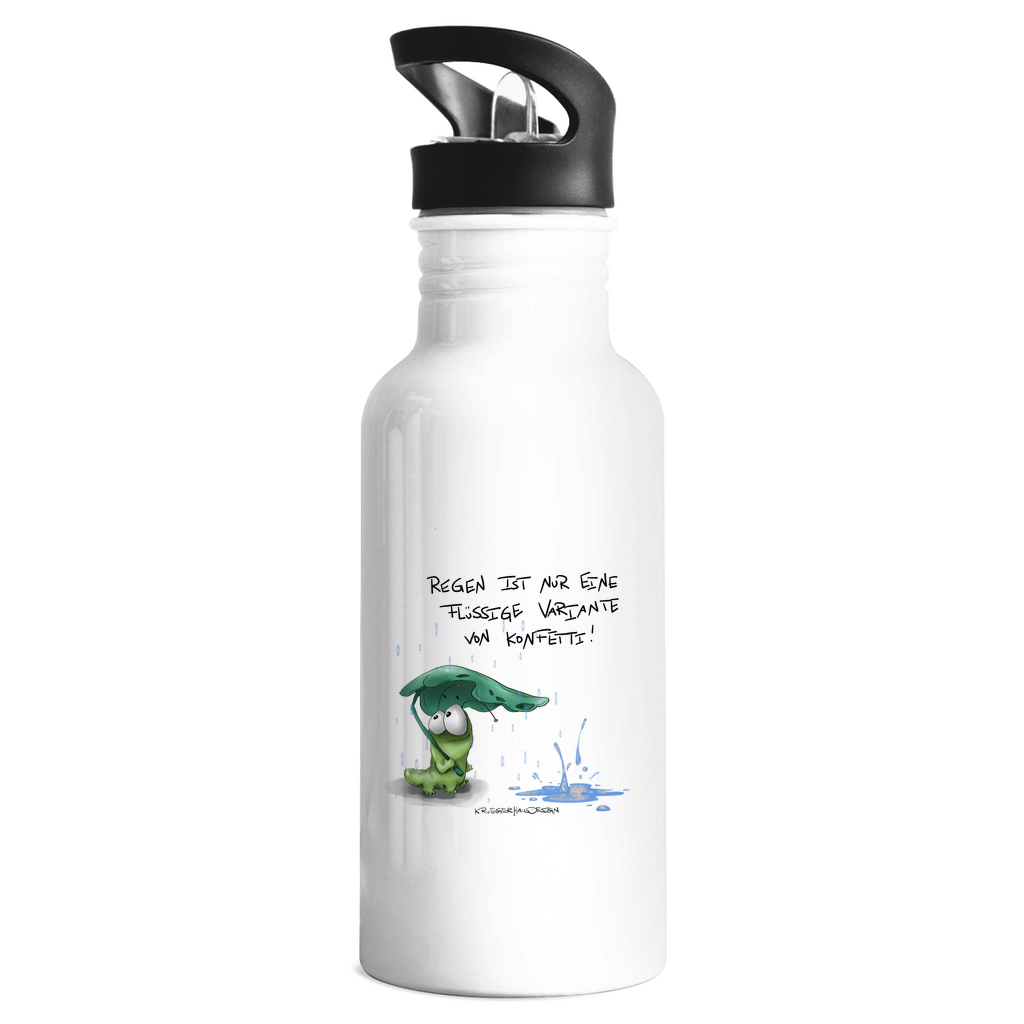 Edelstahl-Trinkflasche, Kruegerhausdesign Monster mit Spruch, Regen ist nur eine flüssige Variante von Konfetti!... #53