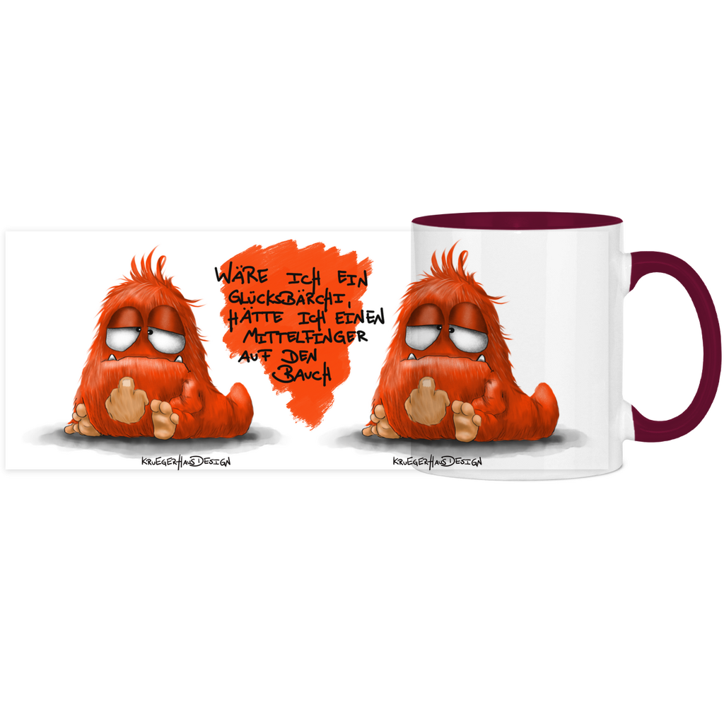 Tasse, Kaffeetasse, Teetasse, zweifarbig, Kruegerhausdesign Monster mit Spruch, 2. Variante, Wäre ich ein Glücksbärchi...