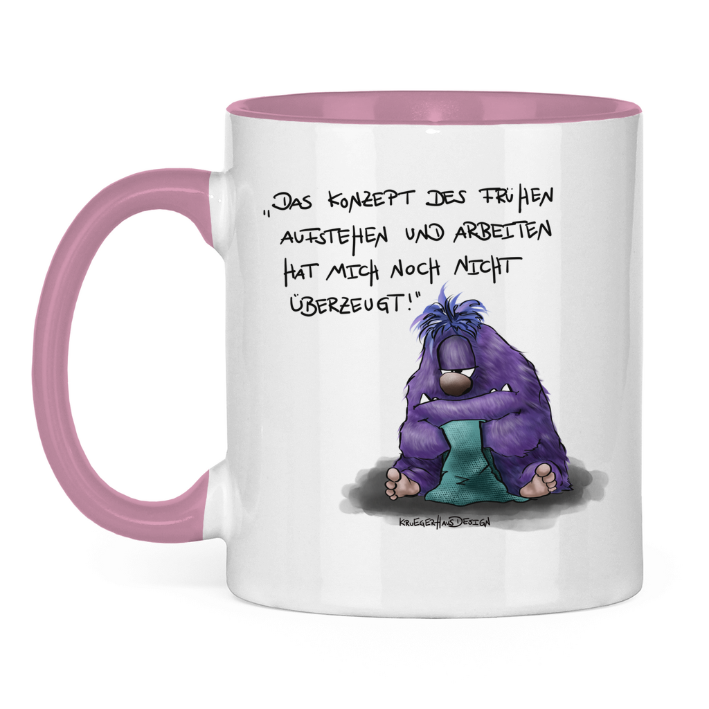 Tasse zweifarbig, Kaffeetasse, Teetasse,  Kruegerhausdesign Monster mit Spruch, Das Konzept des frühen Aufstehen... #11