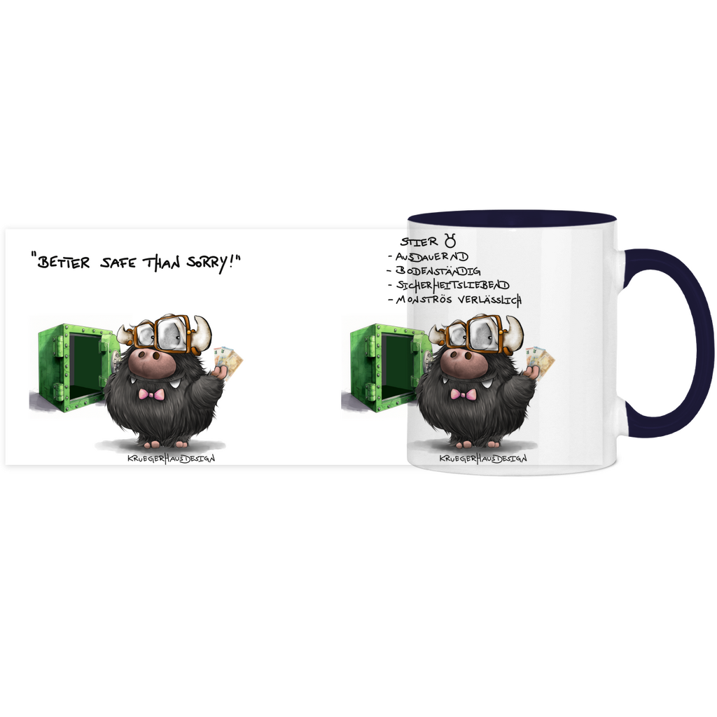 Tasse, Kaffeetasse Kruegerhausdesign Sternzeichen Stier Monster, zweifarbig