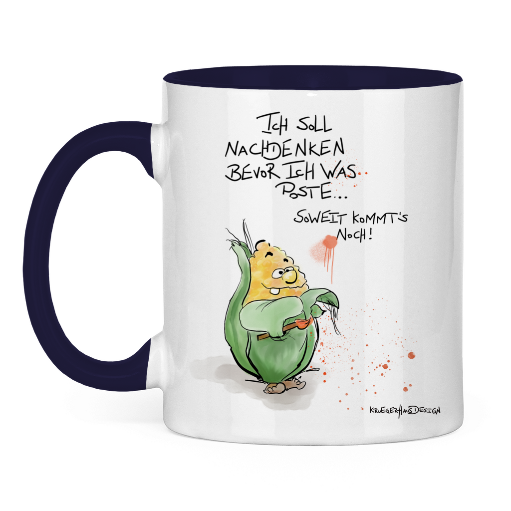 Tasse zweifarbig, Kaffeetasse, Teetasse, Kruegerhausdesign Monster mit Spruch, Ich soll nachdenken bevor ich was... #8