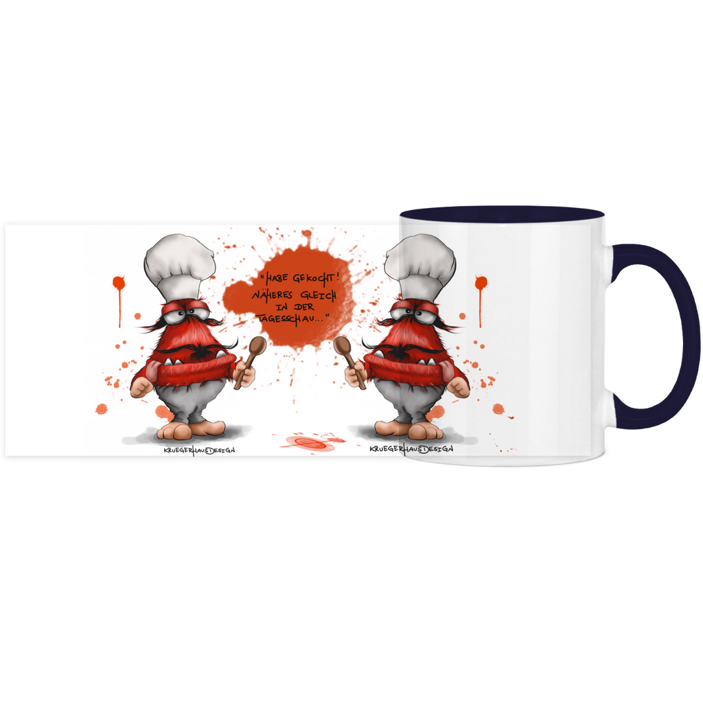 Tasse, Kaffeetasse, Teetasse, Kruegerhausdesign Monster mit Spruch, zweifarbig, 2.Variante, Hab gekocht...