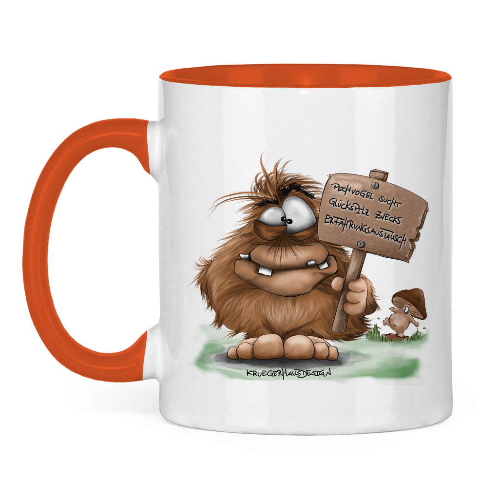 Tasse zweifarbig, Kaffeetasse, Teetasse, Kruegerhausdesign Monster mit Spruch, Pechvogel und Glückspilz