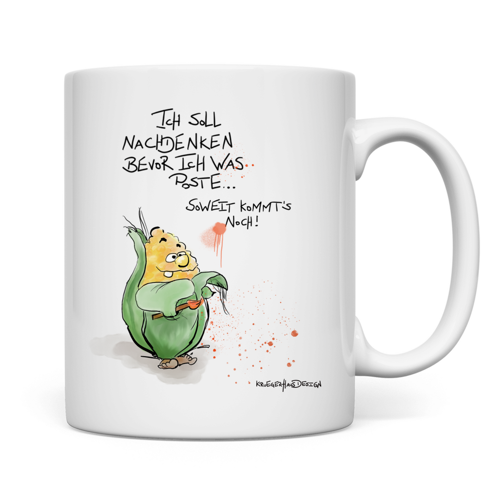 Tasse, Kaffeetasse, Teetasse, Kruegerhausdesign Monster mit Spruch, Ich soll nachdenken bevor ich was... #8