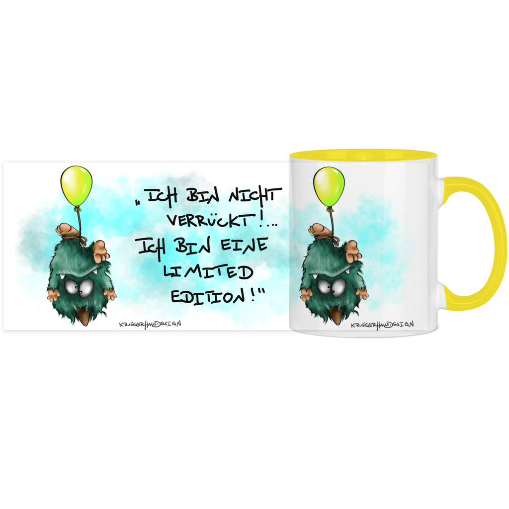 Tasse, Kaffeetasse, Tee, zweifarbig, Kruegerhausdesign Monster mit Spruch, 2. Variante, Limited Edition.