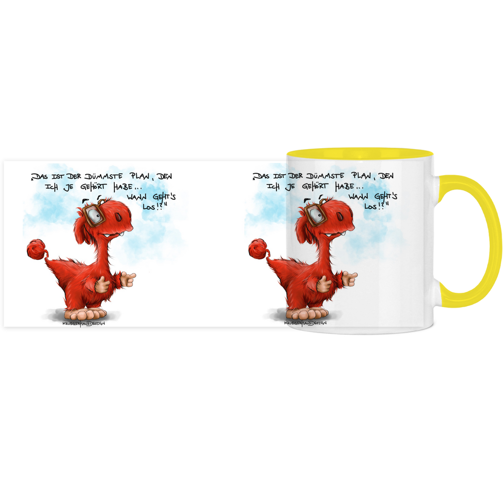 Panorama Tasse zweifarbig, Tee, Kaffeetasse, Kruegerhausdesign Monster mit Spruch, Das ist der dümmste Plan...