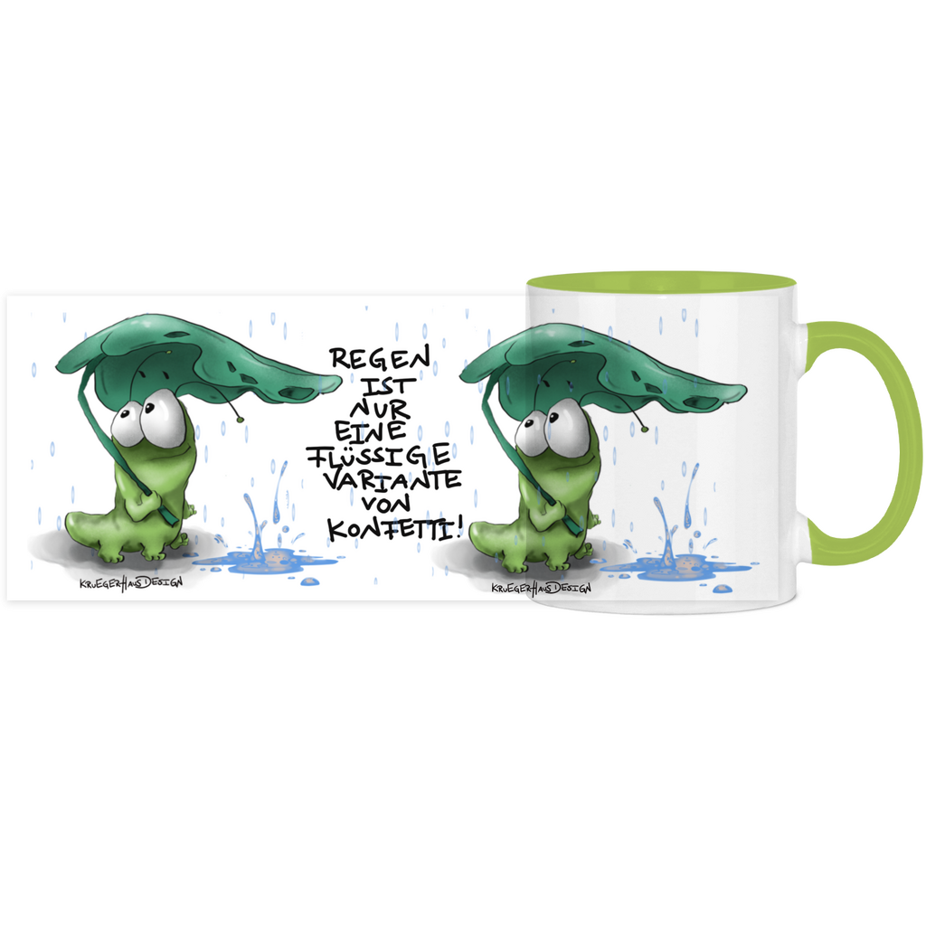Tasse, Kaffeetasse, Teetasse, Kruegerhausdesign Monster mit Spruch, zweifarbig, 2. Variante, Regen ist nur eine flüssige...