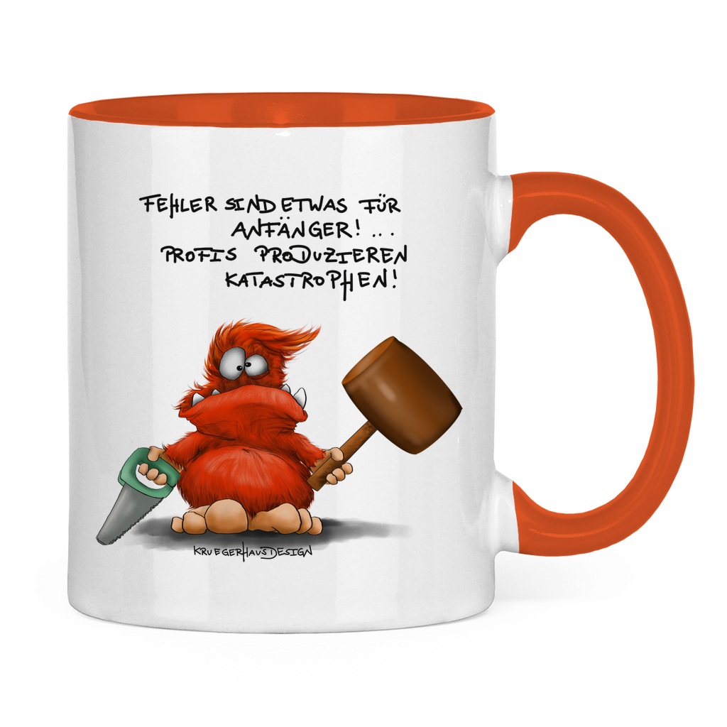 Tasse zweifarbig, Kaffeetasse, Teetasse, Kruegerhausdesign Monster mit Spruche, Fehler sind etwas für... #151