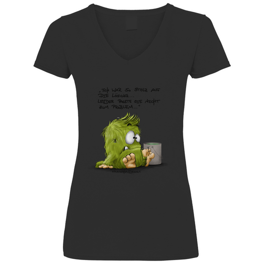 Damen Basic V-Neck T-Shirt, Kruegerhausdesign Monster Spruch, Ich war so stolz auf die... 298