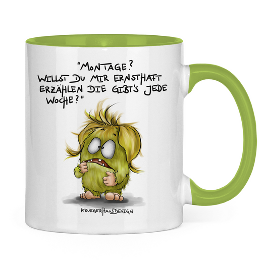 Tasse zweifarbig, Kaffeetasse, Teetasse, Kruegerhausdesign Monster und Spruch, Montage?! Willst du mir ernsthaft... #85