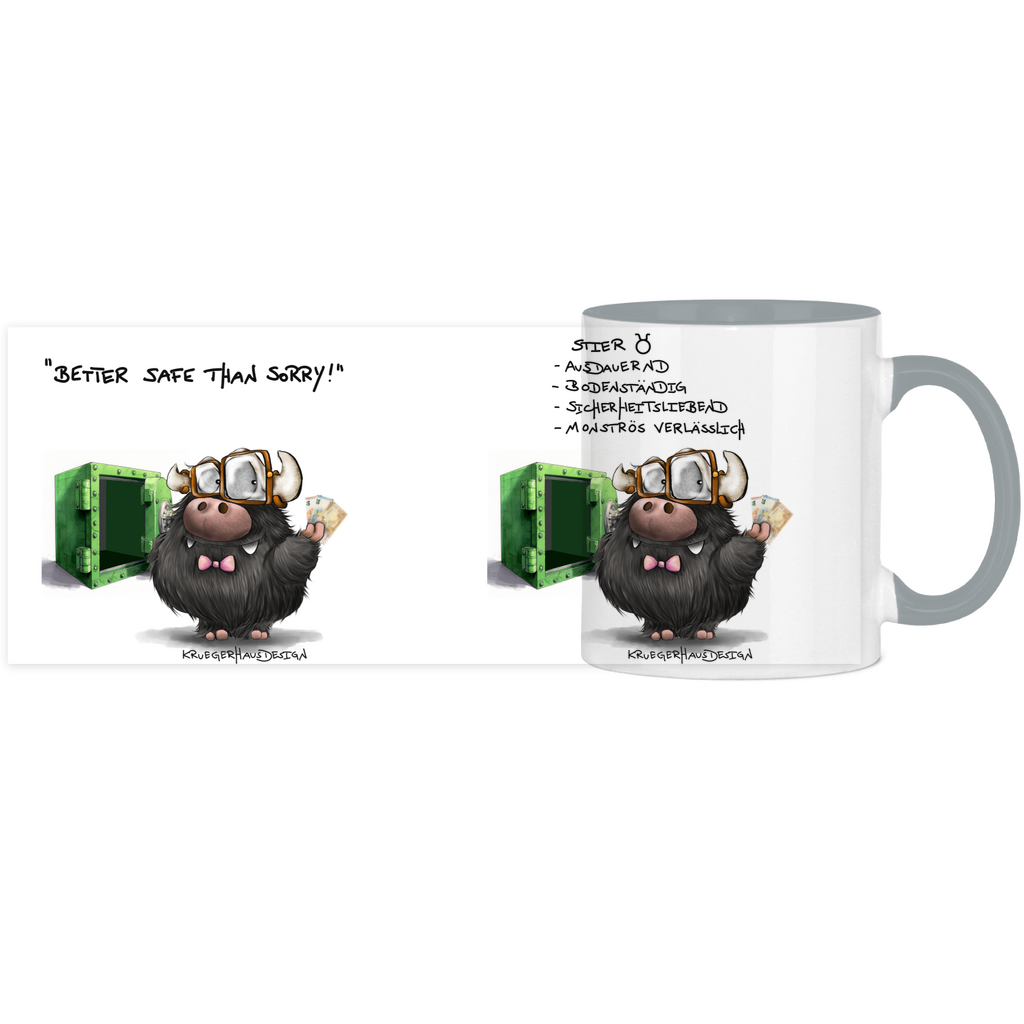 Tasse, Kaffeetasse Kruegerhausdesign Sternzeichen Stier Monster, zweifarbig