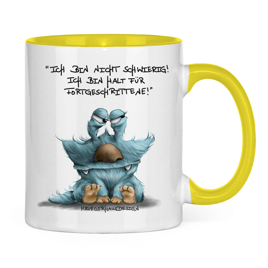 Tasse zweifarbig, Kaffeetasse, Teetasse, Kruegerhausdesign Monster mit Spruch, Ich bin nicht schwierig... #311