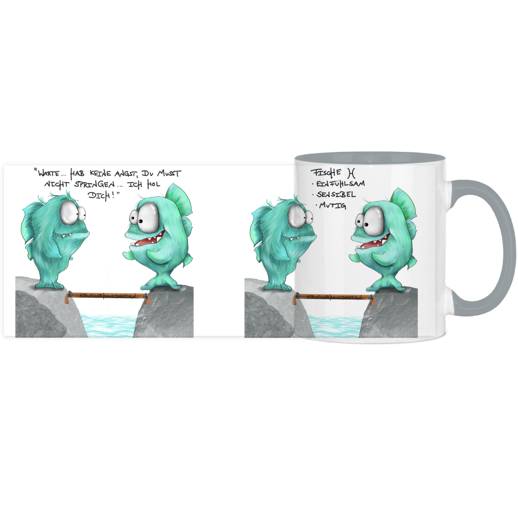 Tasse, Kaffeetasse Kruegerhausdesign Sternzeichen Fische Monster, zweifarbig