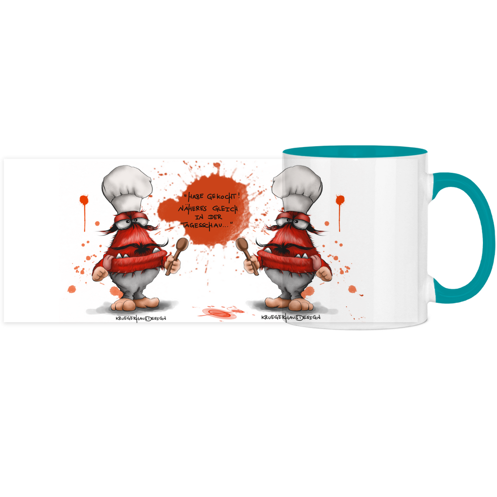 Tasse, Kaffeetasse, Teetasse, Kruegerhausdesign Monster mit Spruch, zweifarbig, 2.Variante, Hab gekocht...