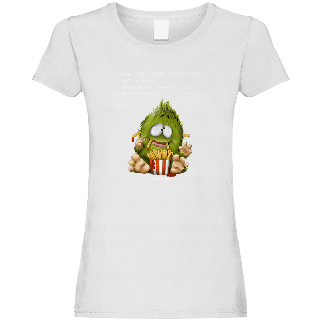 Damen Promo T-Shirt,  Kruegerhausdesign Monster Spruch helle Schrift, also eigentlich bin ich gut... 297a
