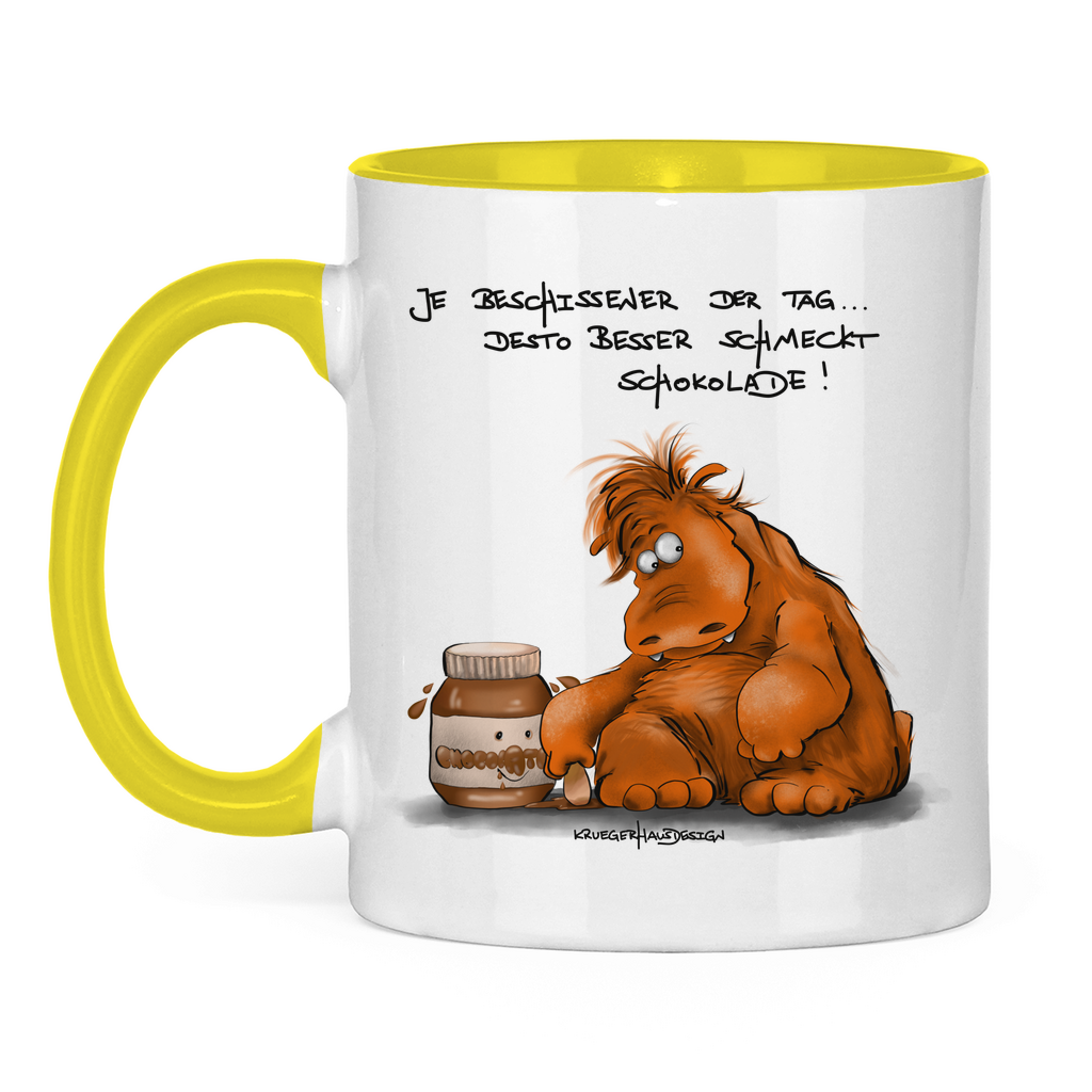 Tasse zweifarbig, Kaffeetasse, Teetasse, Je beschissener der Tag... desto besser schmeckt Schokolade!