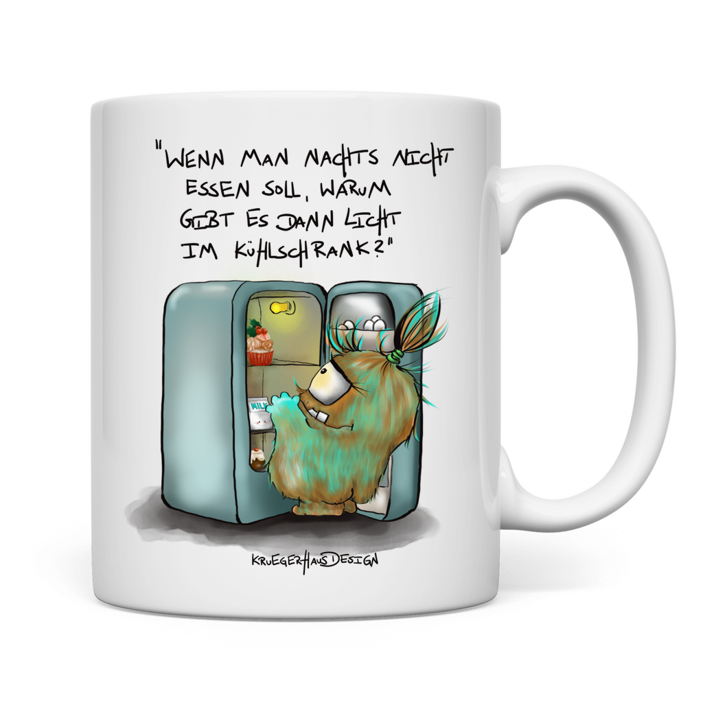 Tasse, Kaffeetasse, Teetasse, Kruegerhausdesign Monster mit Spruch, Wenn man nachts nicht essen soll... #43