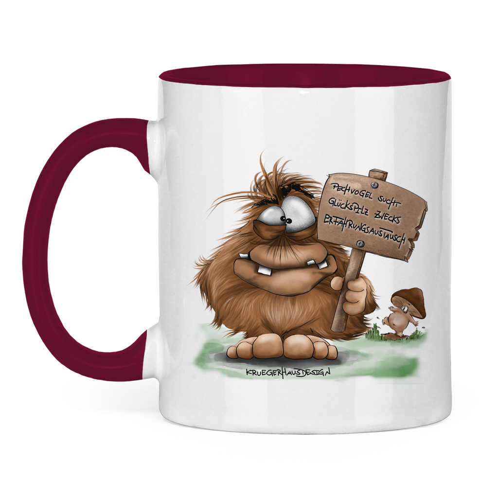 Tasse zweifarbig, Kaffeetasse, Teetasse, Kruegerhausdesign Monster mit Spruch, Pechvogel und Glückspilz