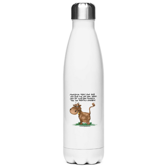 Edelstahl-Thermoflasche, Manchmal fühlt man sich wie eine Kuh auf der Wiese. Die ist auch den ganzen Tag von Pfosten umgeben!