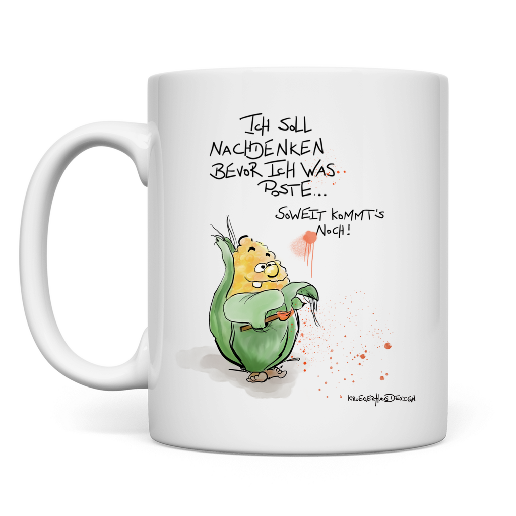 Tasse, Kaffeetasse, Teetasse, Kruegerhausdesign Monster mit Spruch, Ich soll nachdenken bevor ich was... #8