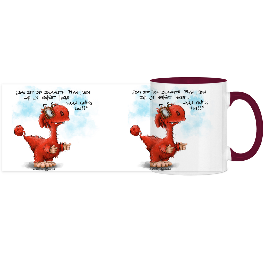 Panorama Tasse zweifarbig, Tee, Kaffeetasse, Kruegerhausdesign Monster mit Spruch, Das ist der dümmste Plan...