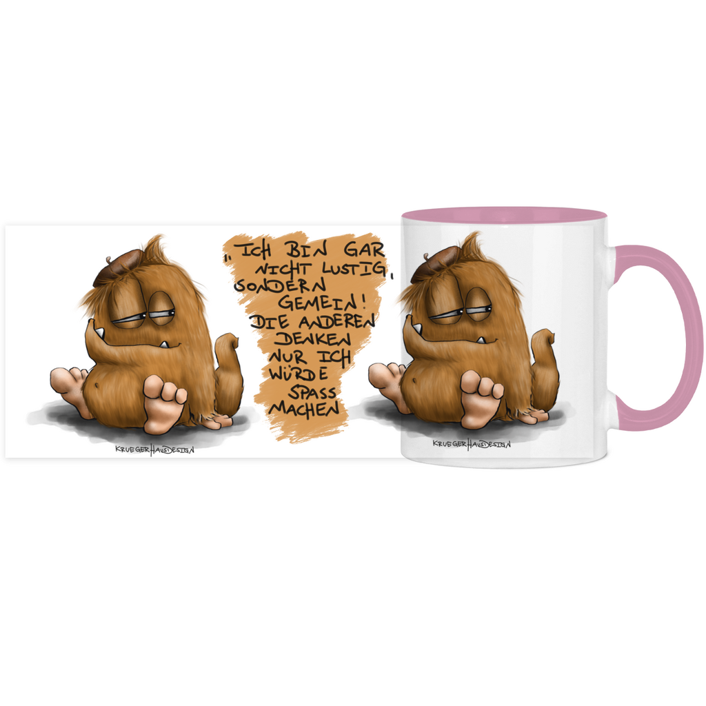 Tasse, Kaffeetasse, Teetasse, Kruegerhausdesign Monster mit Spruch, zweifarbig, 2. Variante, Ich bin gar nicht lustig...