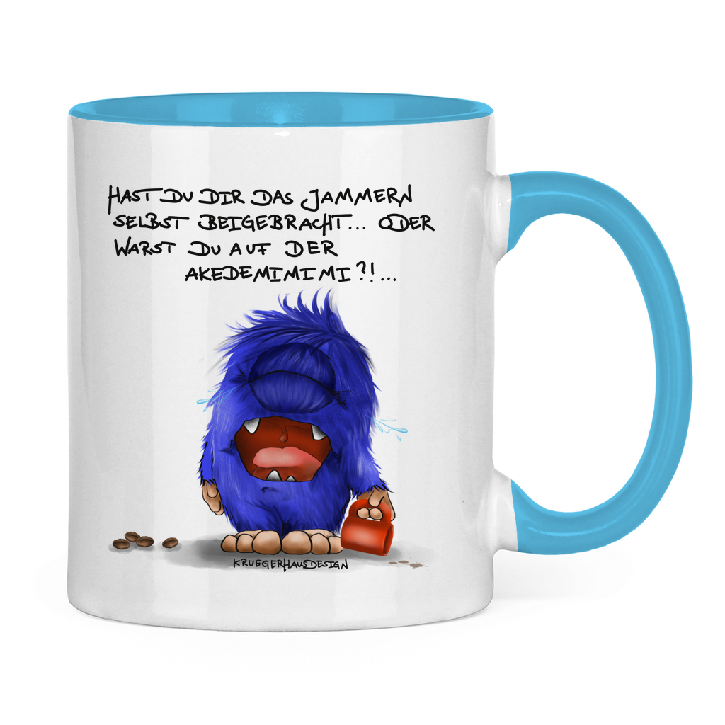 Tasse zweifarbig, Kaffeetasse, Teetasse, Kruegerhausdesign mit Monster und Spruch, Hast du dir das Jammern... #144