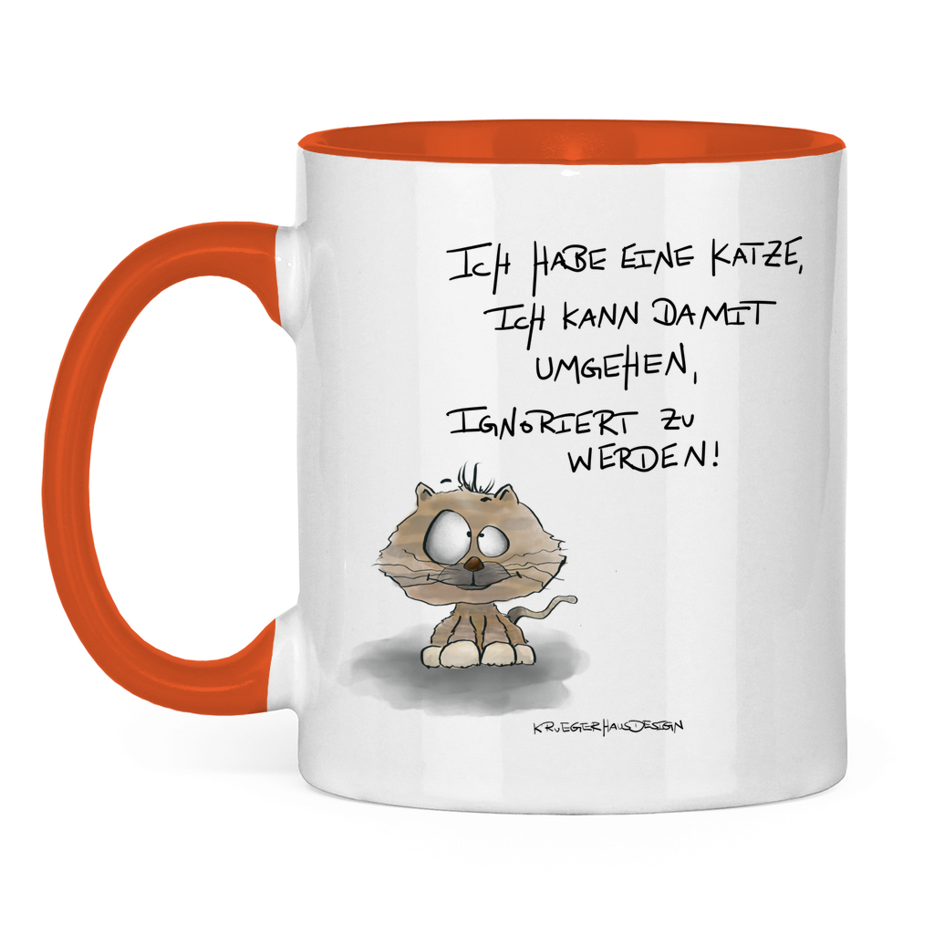 Tasse zweifarbig, Kaffeetasse, Teetasse, Kruegerhausdesign Monster mit Spruch, Ich habe eine Katze... #64