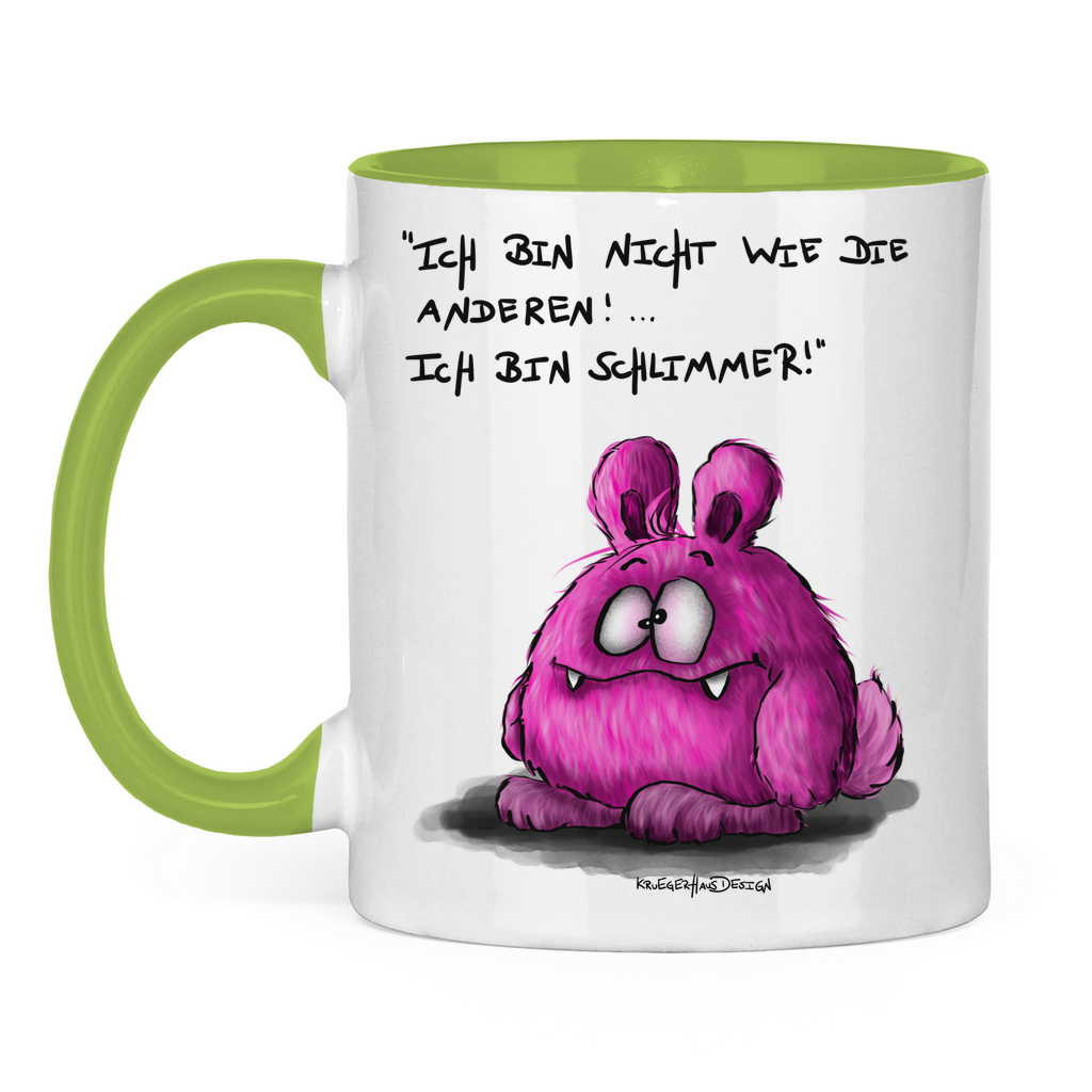 Tasse zweifarbig, Kaffeetasse, Teetasse, Kruegerhausdesign Monster mit Spruch, Ich bin nicht wie die anderen, pink, #4