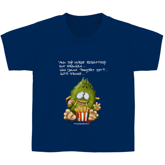 Kinder Basic T-Shirt,  Kruegerhausdesign Monster Spruch helle Schrift, also eigentlich bin ich gut... 297a