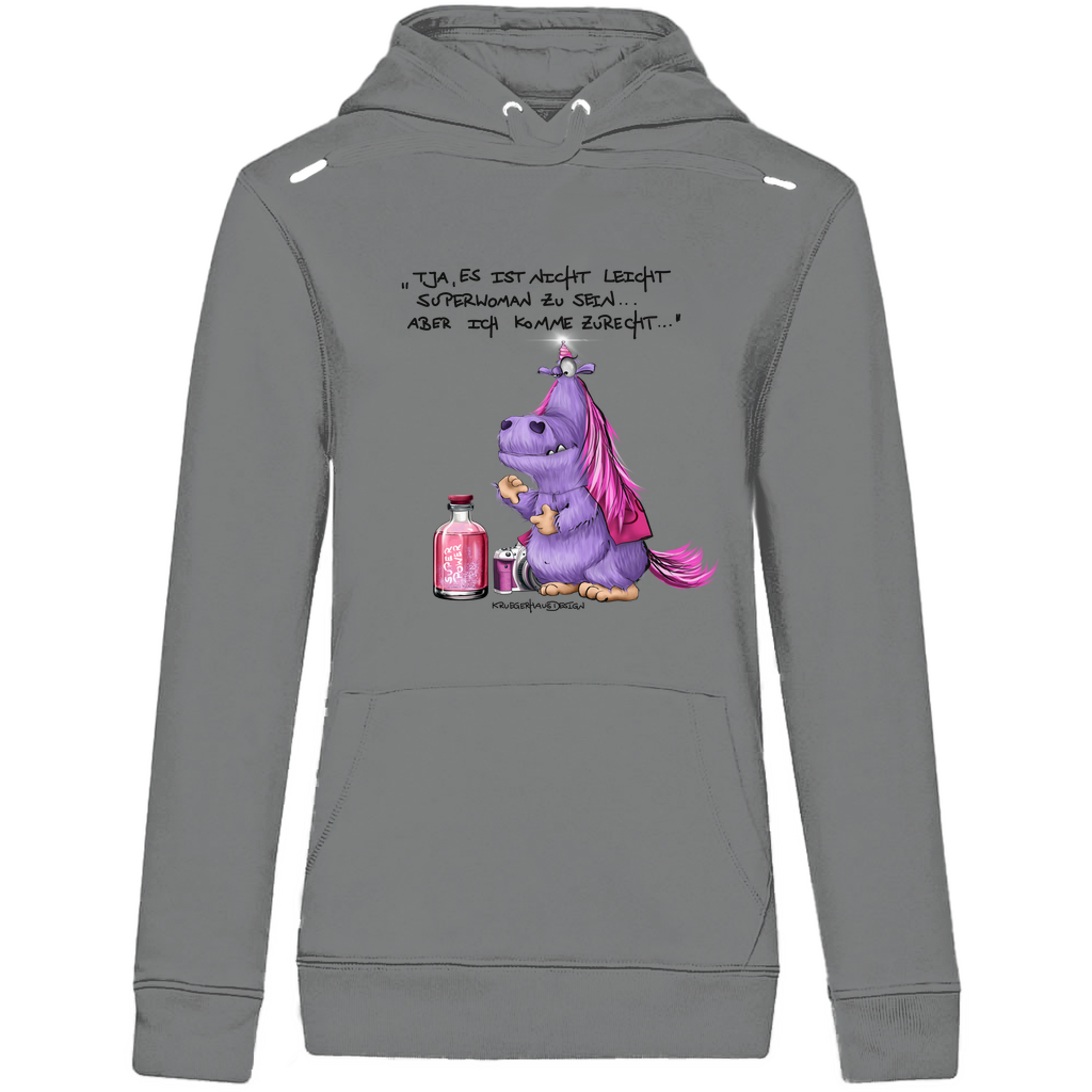 Damen Premium Bio Hoodie, Kruegerhasudesign Monster mit Spruch,Tja, es ist nicht leicht Superwoman... #314 #314