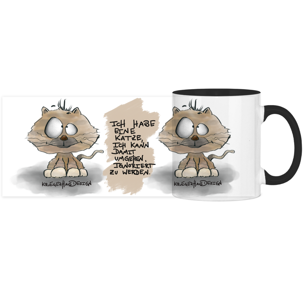 Tasse, Kaffeetasse, Teetasse, zweifarbig, Kruegerhausdesign Monster mit Spruch, 2. Variante, Ich habe eine Katze...