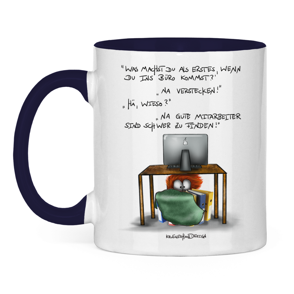 Tasse zweifarbig, Kaffeetasse, Teetasse, Kruegerhausdesign Monster mit Spruch, das Büro Monster