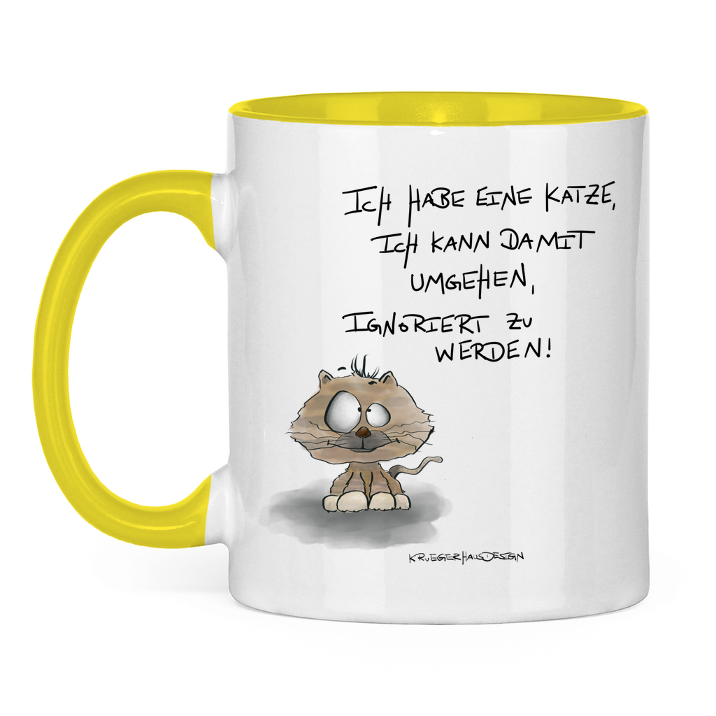 Tasse zweifarbig, Kaffeetasse, Teetasse, Kruegerhausdesign Monster mit Spruch, Ich habe eine Katze... #64