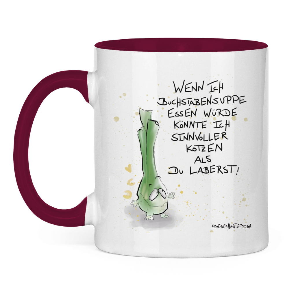 Tasse zweifarbig, Kaffeetasse, Teetasse, Kruegerhausdesign Monster mit Spruch, Wenn ich Buchstabensuppe essen würde... #9