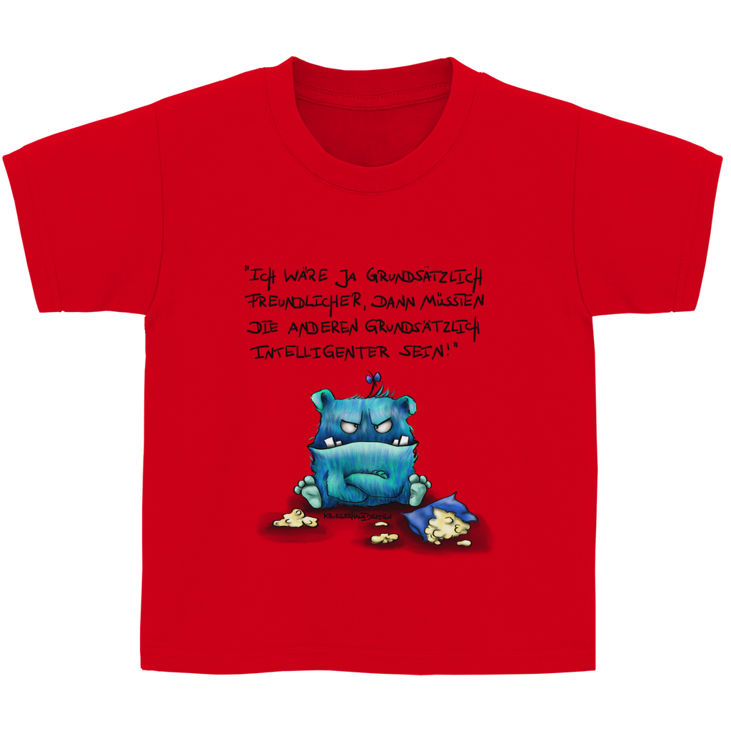 Kinder Basic T-Shirt, Kruegerhausdesign mit Monster und Spruch, Ich wäre ja grundsätzlich... #34