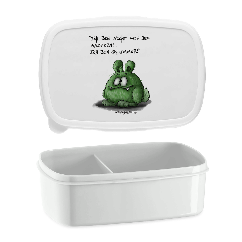 Lunchbox mit Aufteilung, Brotdose,  Kruegerhausdesign Monster mit Spruch, Ich bin nicht wie die anderen, grün #3