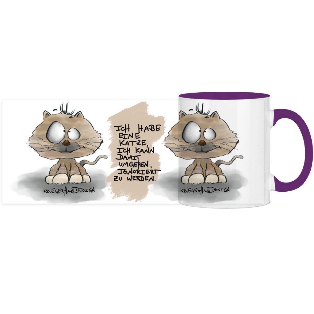 Tasse, Kaffeetasse, Teetasse, zweifarbig, Kruegerhausdesign Monster mit Spruch, 2. Variante, Ich habe eine Katze...