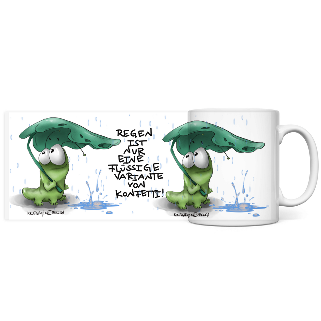 Tasse, Kaffeetasse, Teetasse, Kruegerhausdesign Monster mit Spruch, 2.Variante, Regen ist nur eine flüssige...