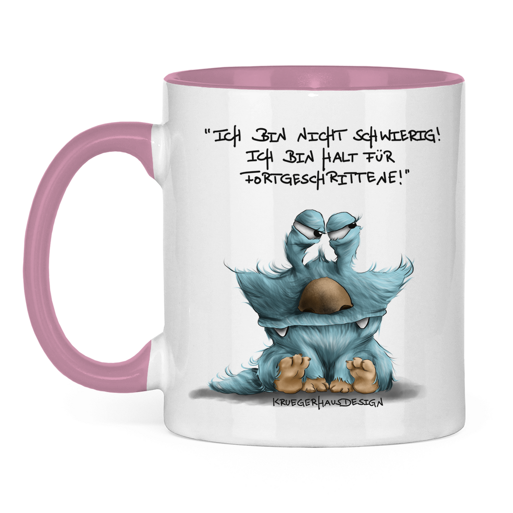 Tasse zweifarbig, Kaffeetasse, Teetasse, Kruegerhausdesign Monster mit Spruch, Ich bin nicht schwierig... #311