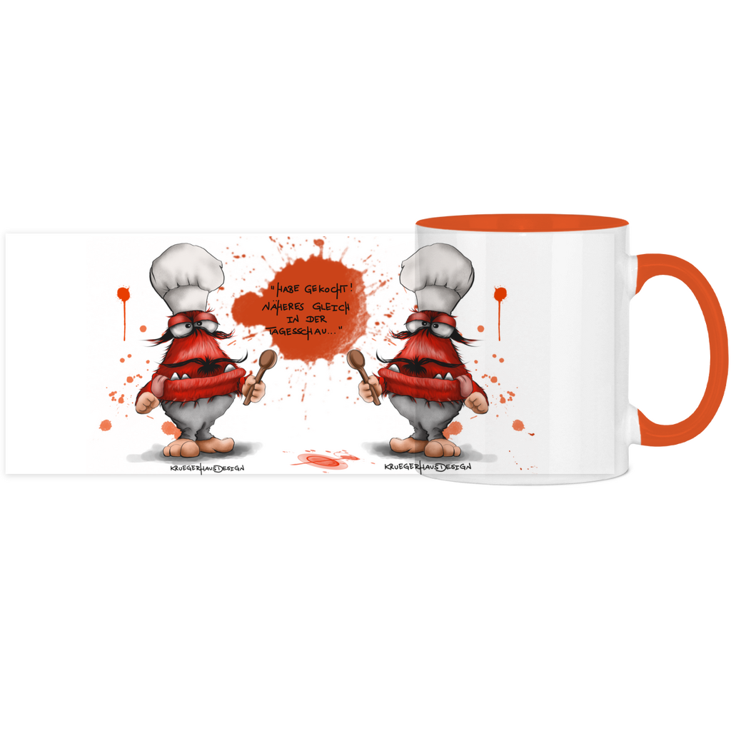 Tasse, Kaffeetasse, Teetasse, Kruegerhausdesign Monster mit Spruch, zweifarbig, 2.Variante, Hab gekocht...