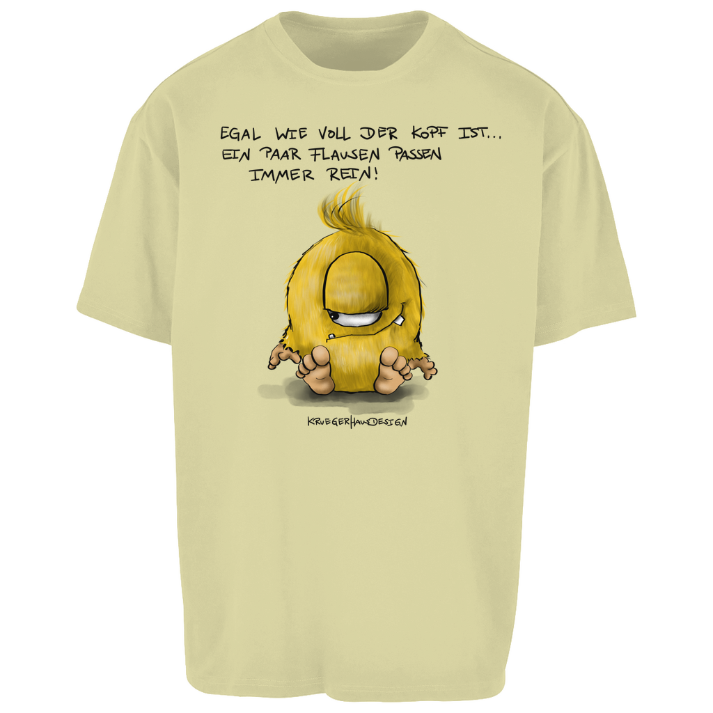 Oversize T-Shirt, Kruegerhausdesign Monster mit Spruch, Egal wie voll der Kopf ist, ein paar Flause... #79