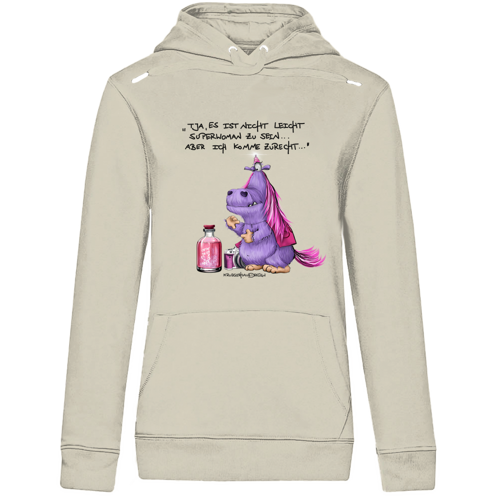 Damen Premium Bio Hoodie, Kruegerhasudesign Monster mit Spruch,Tja, es ist nicht leicht Superwoman... #314 #314