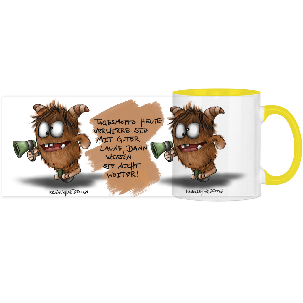 Tasse, Kaffeetasse, Teetasse, Kruegerhausdesign Monster mit Spruch, zweifarbig, 2. Variante, Tagesmotto heute: Verwirre sie mit...