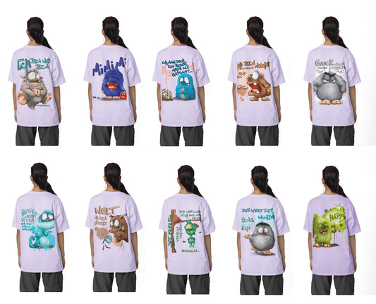 T-Shirt mit XXL Druck Kruegerhausdesign Monster in flieder, wähle dein Motiv siehe Bilder