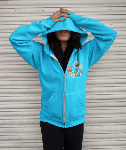 Unisex Hoodie Jacke XXL Druck Kruegerhausdesign Monster in türkis Gr. XL, Ich bin übrigens vom Umtausch ausgeschlossen!