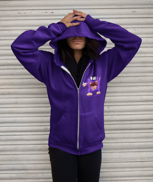 Unisex Hoodie Jacke XXL Druck Kruegerhausdesign Monster in lila Gr. XL, Das Leben ist viel zu kurz um normal zu sein!