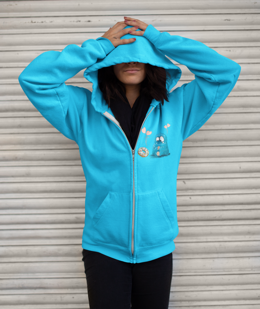 Unisex Hoodie Jacke XXL Druck Kruegerhausdesign Monster in türkis Gr. XL, Ich mag dich ein bissel mehr als geplant!