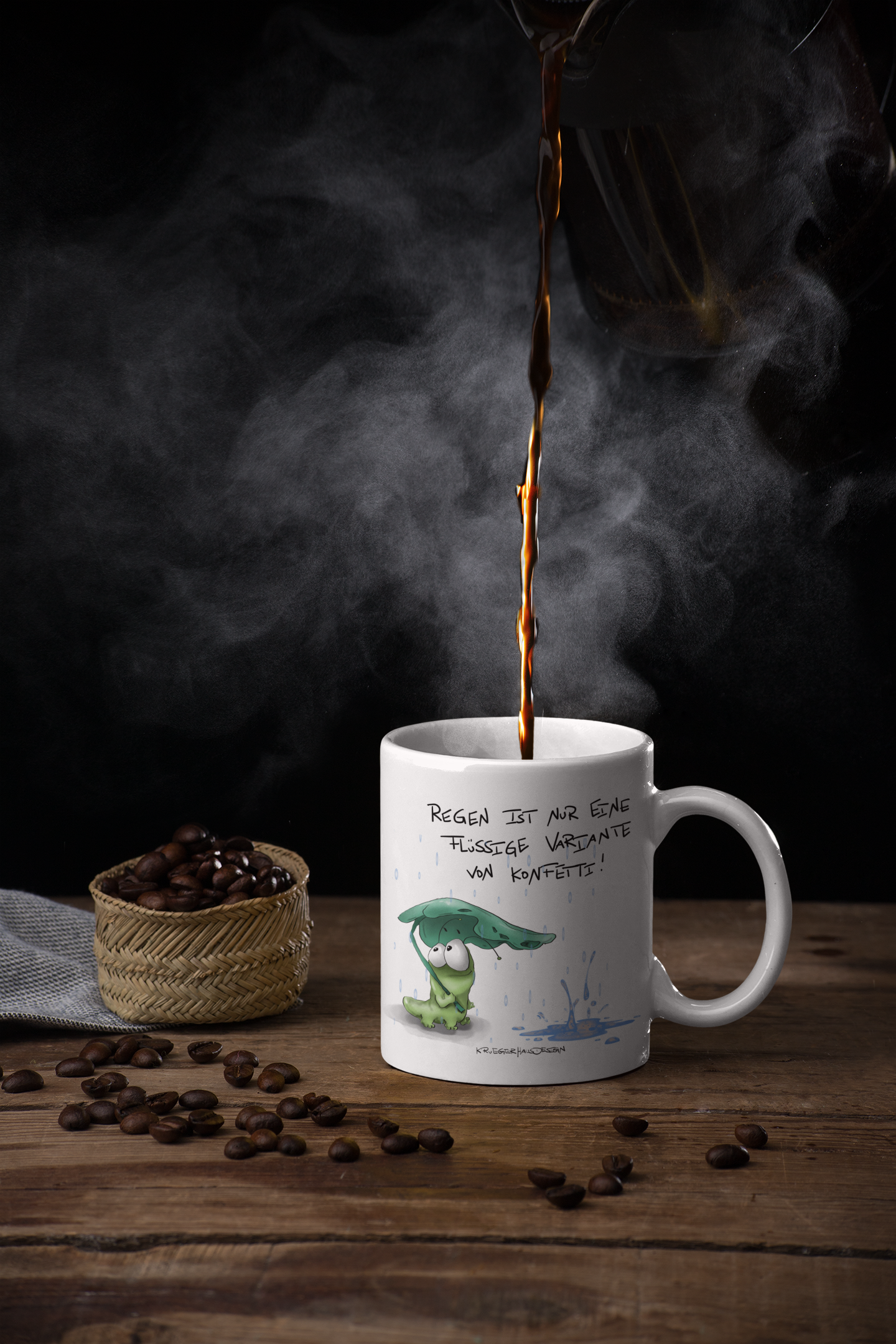 Tasse, Kaffeetasse Kruegerhausdesign Monster und Spruch "Regen ist nur eine flüssige..." Volldruck