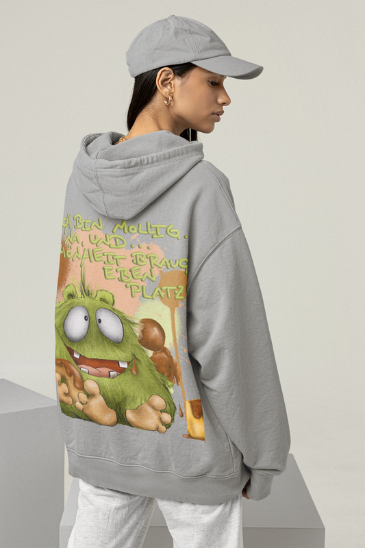 Unisex Hoodie Jacke XXL Druck Kruegerhausdesign Monster in grau Gr. XXL, Ich bin mollig... Na, und...